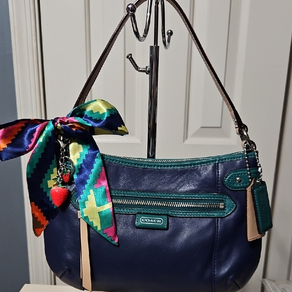 Coach Handbags - Coach EUC SPECTATOR Dark Blue Leather Shoulder Bag with Scarf and Charm